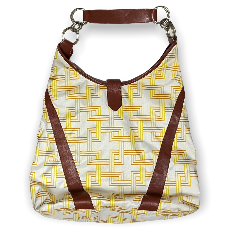 LeSportsac Yellow, White & Brown Nylon Hobo Bag With Faux Leather Trim, Rare - Picture 2 of 12
